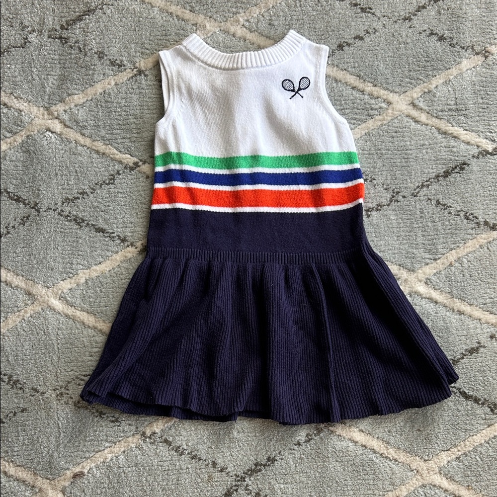 Janie and Jack White Navy Green and Red Striped Knit Dress